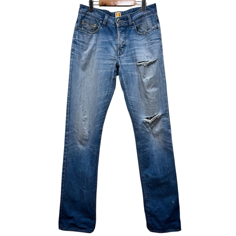 BOSS ORANGE Men's Distressed Blue Straight Jeans 32x36